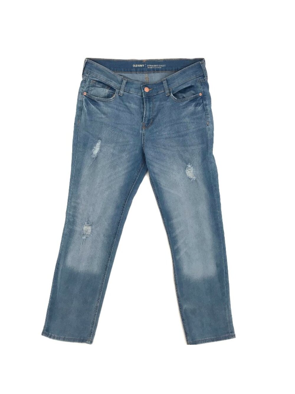 Old Navy Womens Straight Mid-Rise Distressed Blue Jeans Size 6 Regular